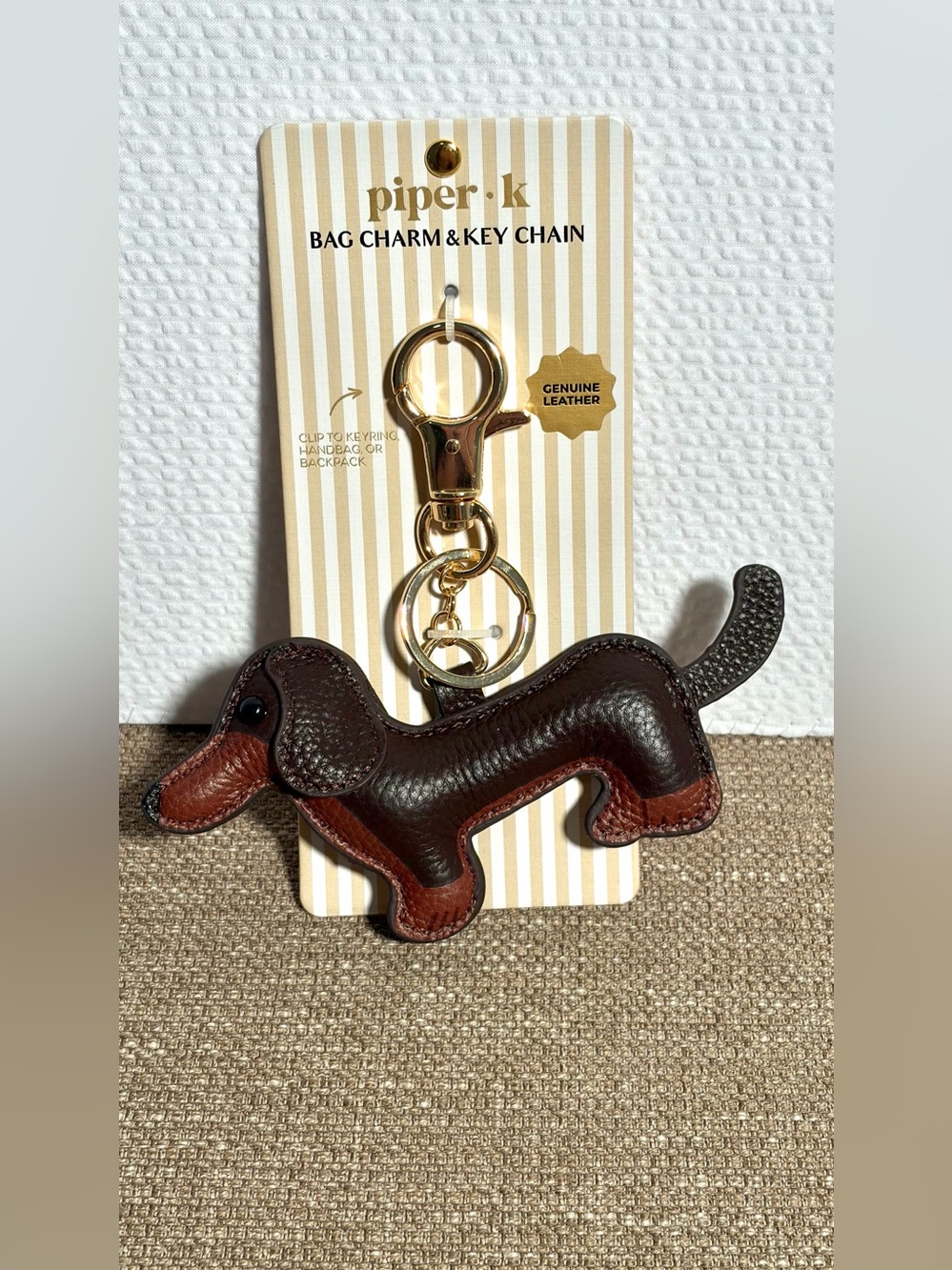 piper • k - WEENIE DOG KEYCHAIN Brown Leather Dachshund Bag Charm & Key Chain - Picture 5 of 6